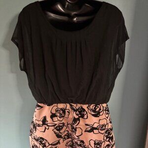 En Focus Dress 14 W Black Dusty Rose Print Short Sleeve A Line Romantic Cocktail